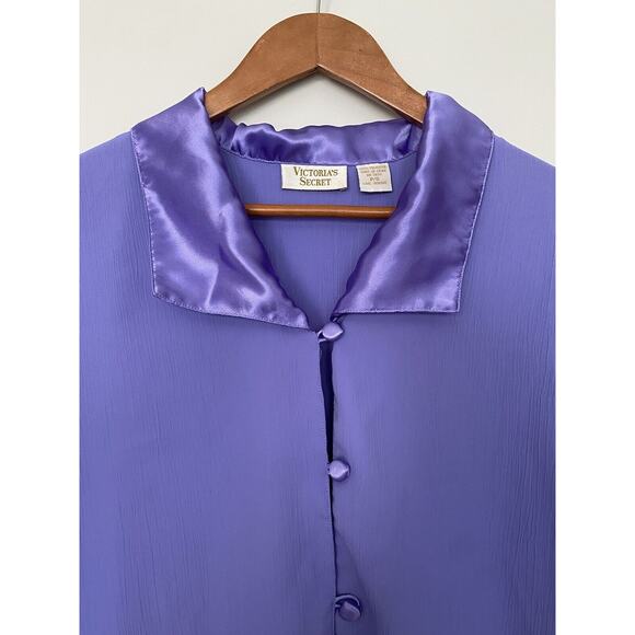 Vintage Victoria's Secret Gold Label Purple Pajama Shirt Button Up Size Small - Picture 2 of 7